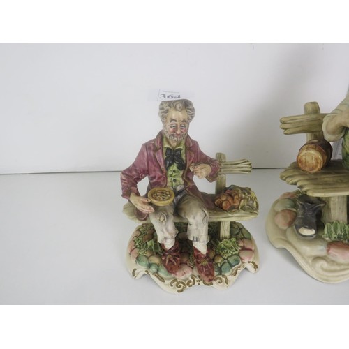 364 - 2 x CAPODIMONTE PORCELAIN FIGURES OLD MEN ON BENCHES