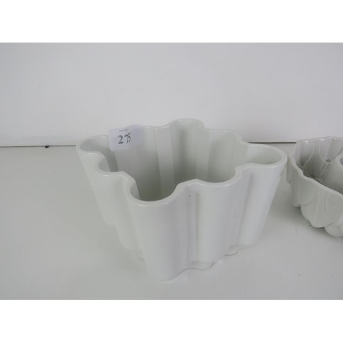 275 - TWO 1930's SHELLEY WHITE IRONSTONE JELLY MOULDS