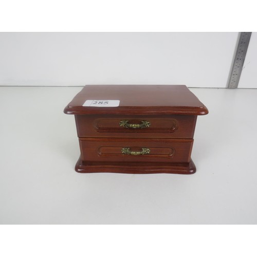 285 - WOODEN JEWELLERY BOX and JEWELLERY CONTENTS