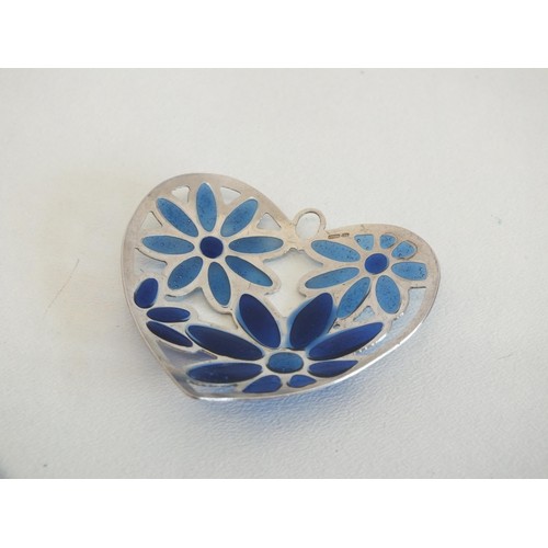 59 - LARGE STERLING SILVER PLIQUE- A-JOUR ENAMEL HEART PENDANT