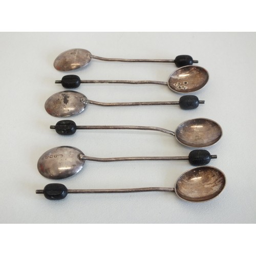 62 - 6 x ART DECO SOLID SILVER COFFEE BEAN SPOONS- HALLMARKED BIRMIGNHAM