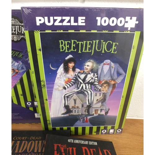 34 - 2 x BEETLEJUICE 1000 PIECE JIGSAWS, 2 x COURT OF DEAD SHADOWS OF THE UNDERWORLD BOOKS & EVIL DEAD BO... 