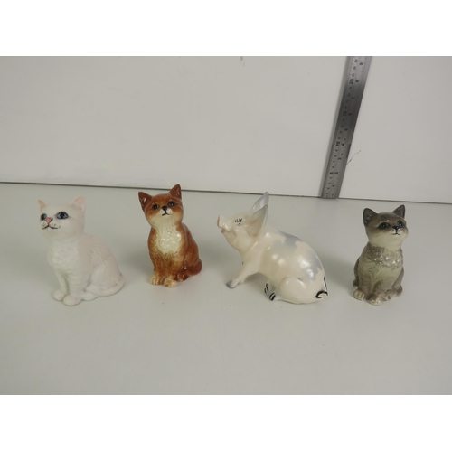 126 - CERAMICS ANIMALS- 2 x BESWICK CATS, 1 x PIG, 1 x ROYAL DOULTON CAT