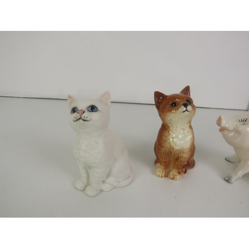 126 - CERAMICS ANIMALS- 2 x BESWICK CATS, 1 x PIG, 1 x ROYAL DOULTON CAT