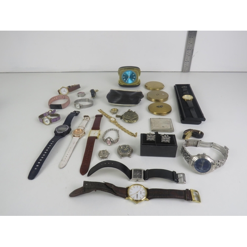 134 - ACTIM 2 JEWELS TRUE CLOCK, CASIO, SEKONDA, MONTINE CITIZEN, LORUS WATCHES, COMPACTS, BEATLES PURSE