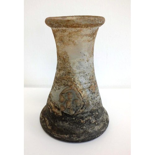 151 - Roman glass vase with two seals to side, circa 1st/ 2nd AD - height 12cms