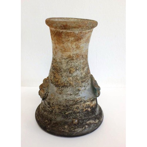 151 - Roman glass vase with two seals to side, circa 1st/ 2nd AD - height 12cms