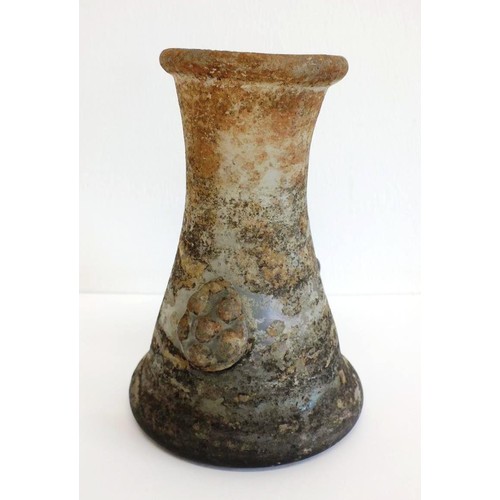 151 - Roman glass vase with two seals to side, circa 1st/ 2nd AD - height 12cms