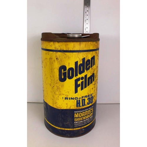 121 - A vintage 5.5 gallon Golden Film oil can drum