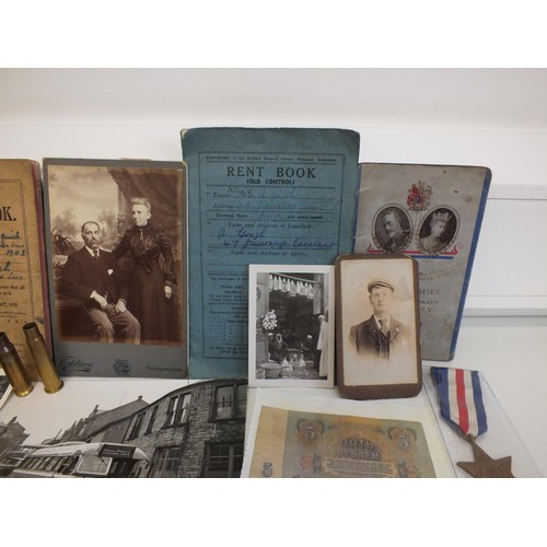 73 - VARIOUS MEDALS, BADGES, BANKNOTES, CABINET CARDS ETC