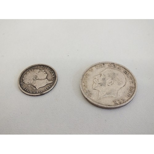 88 - 1918 SILVER HALFCROWN AND 1819 SHILLING GEROGE III