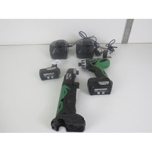 320 - 2 x HITACHI DRILLS 10.8 VOLT AND TWO CHARGERS