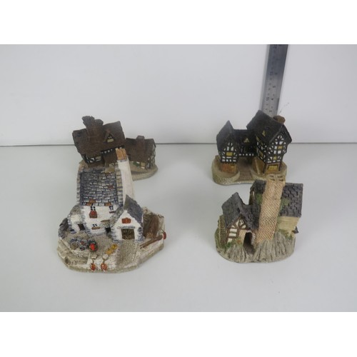 153 - 4 x DAVID WINTER HOUSE ORNAMENTS- TUDOR MANOR HOUSE, STRATFORD HOUSE, FISHERMANS COTTAGE AND THE BAK... 