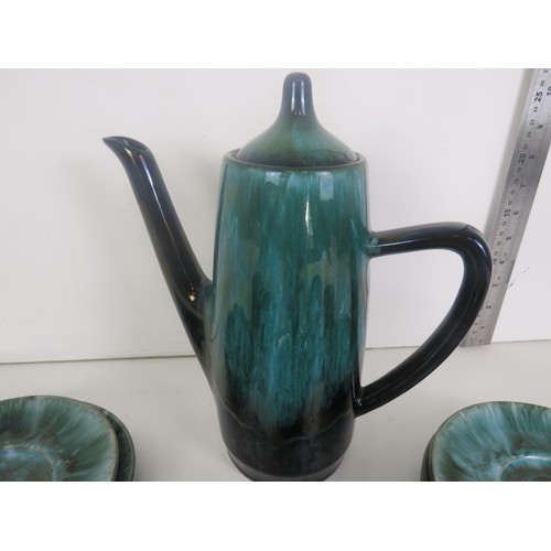 89 - 13 PIECE BLUE MOUNTAIN POTTERY DRIP GLAZE GREEN COFFEE/TEA SERVICE MID CENTURY MODERN STYLISH IN VER... 