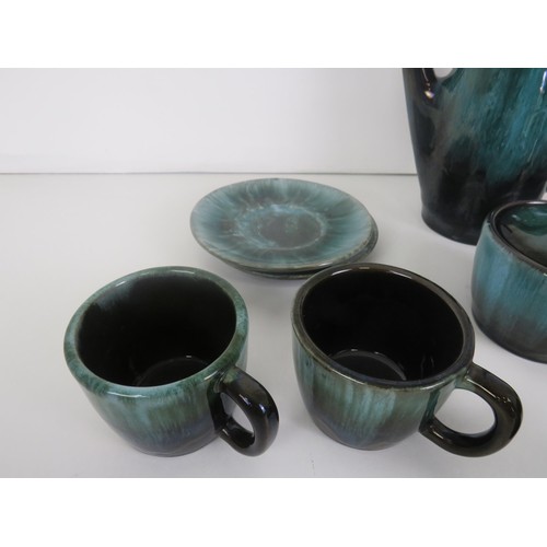 89 - 13 PIECE BLUE MOUNTAIN POTTERY DRIP GLAZE GREEN COFFEE/TEA SERVICE MID CENTURY MODERN STYLISH IN VER... 