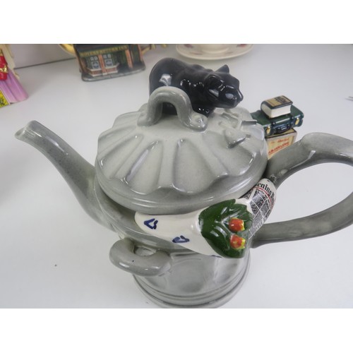 181 - SIX COLLECTABLE NOVELTY TEAPOTS INCLUDES SADLER