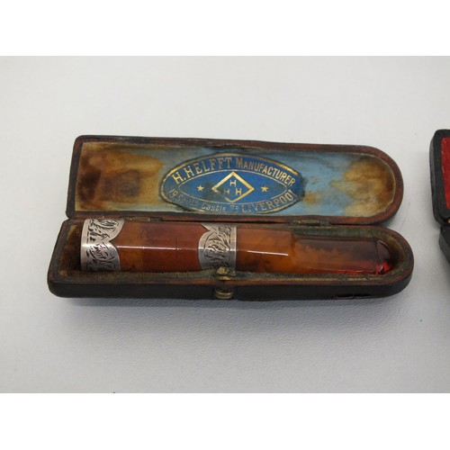 232 - TWO SILVER TIPPED CHEROOT HOLDERS WITH CASES