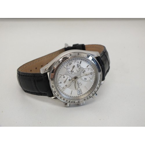 95 - GENTS OMEGA SPEEDMASTER AUTOMATIC WATCH (HAD NEW STRAP FITTED) BOXED WITH WARRANTY AND INSTRUCTIONS