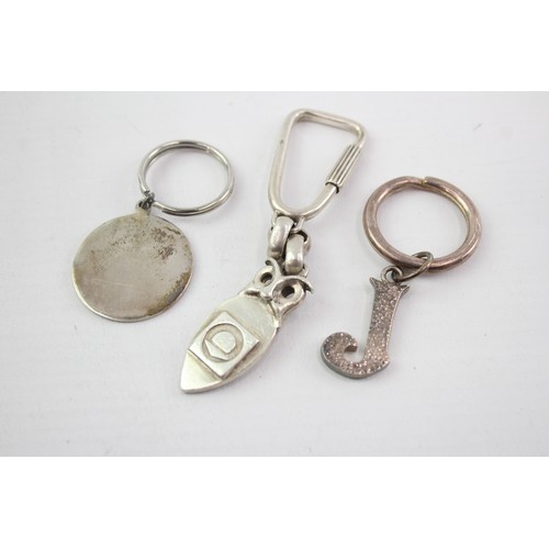 405 - 3 x Assorted Vintage Hallmarked .925 STERLING SILVER Keyrings (59g)