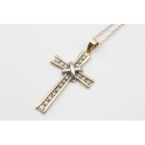 408 - 9ct Gold Diamond Set Cross Pendant Necklace (3.1g)