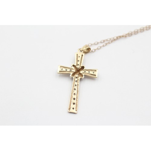 408 - 9ct Gold Diamond Set Cross Pendant Necklace (3.1g)