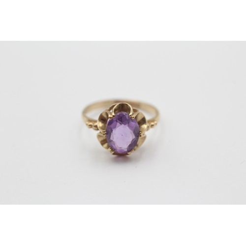 426 - 9ct Gold Vintage Amethyst Buttercup Setting Ring (2.1g) - Size M