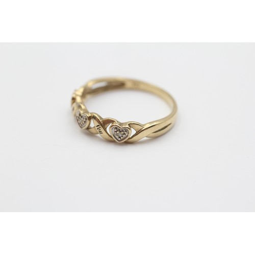 450 - 9ct White And Yellow Gold Diamond Paved Heart Trilogy 