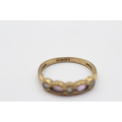 456 - 9ct Gold Amethyst And Topaz Five Stone Bicolour Ring (2.3g) - Size Q