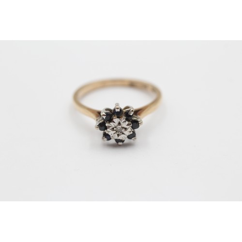 464 - 9ct White And Yellow Gold Diamolnd And Sapphire Illusion Cluster Dress Ring (2.2g) - Size O