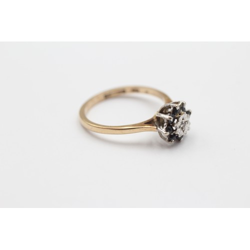 464 - 9ct White And Yellow Gold Diamolnd And Sapphire Illusion Cluster Dress Ring (2.2g) - Size O