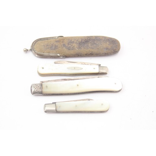 465 - 3 x Antique Hallmarked .925 STERLING SILVER Knives with Mother of Pearl Handle (59g)