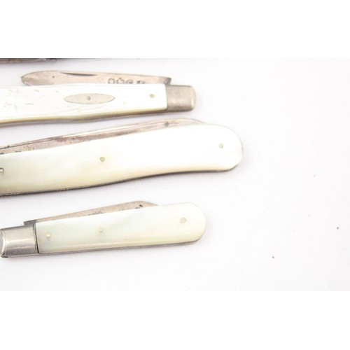 465 - 3 x Antique Hallmarked .925 STERLING SILVER Knives with Mother of Pearl Handle (59g)