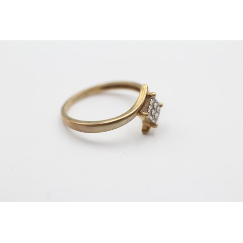 476 - 9ct White And Yellow Gold Diamond Illusion Rhombus Cluster Bypass Ring (1.6g) - Size O