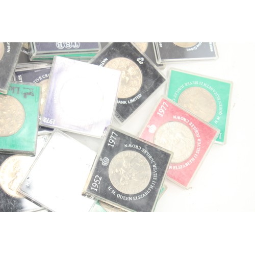 485 - 50 x Cased EIIR COMMEMORATIVE CROWN COINS inc 25p, 1977 Jubilee, Coronation