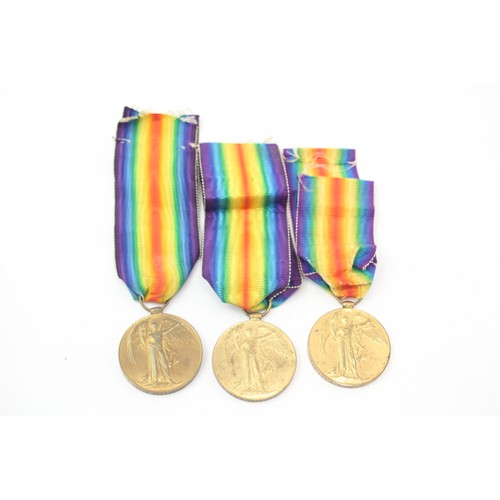 491 - 3x WW1 Victory Medals & Original Ribbons, Pte Kerrigan RW Fus, Dvr Cartwright RA