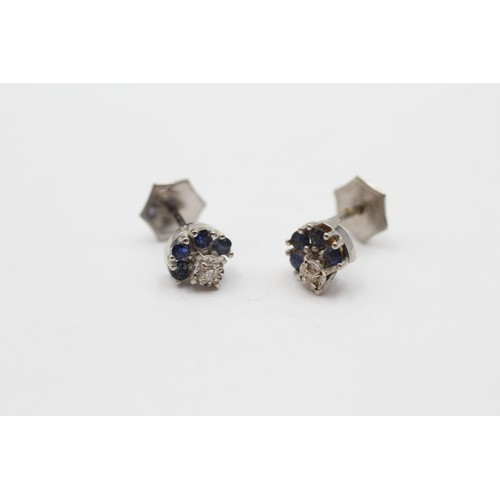 492 - 10ct White Gold Diamond And Sapphire Fine Stud Earrings (1.3g)