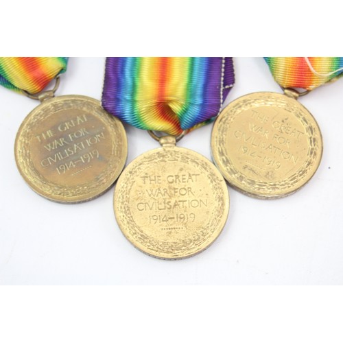 491 - 3x WW1 Victory Medals & Original Ribbons, Pte Kerrigan RW Fus, Dvr Cartwright RA