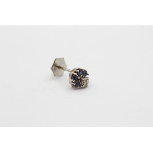 492 - 10ct White Gold Diamond And Sapphire Fine Stud Earrings (1.3g)