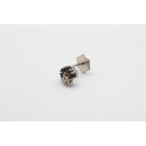 492 - 10ct White Gold Diamond And Sapphire Fine Stud Earrings (1.3g)