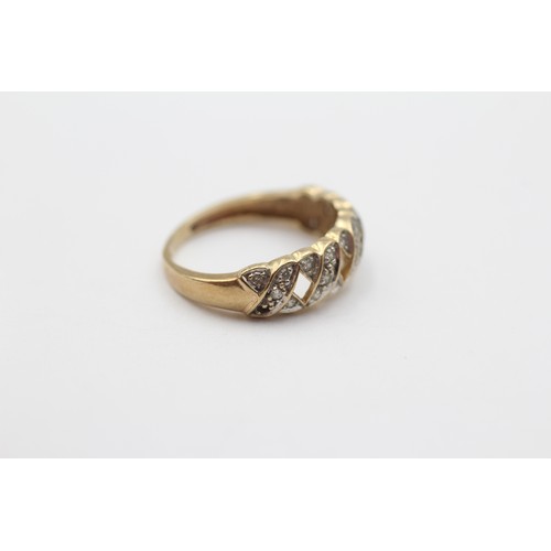 494 - 9ct White And Yellow Gold Diamond Paved X Design Openwork Statement Ring (1.6g) - Size K