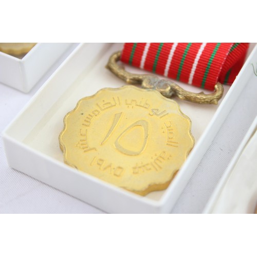 505 - 3 x Boxed Oman Medals Inc 15th Anniversary, 1985 Sultan Qaboos with Miniature, Etc