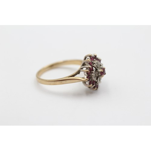 506 - 9ct White And Yellow Gold Diamond And Ruby Illusion Tower Cluster Ring (3.1g) - Size N