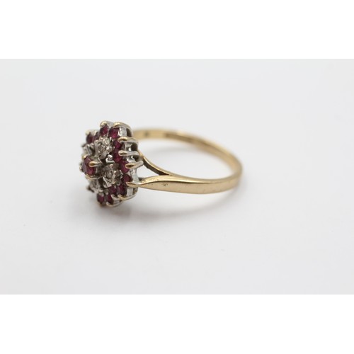 506 - 9ct White And Yellow Gold Diamond And Ruby Illusion Tower Cluster Ring (3.1g) - Size N