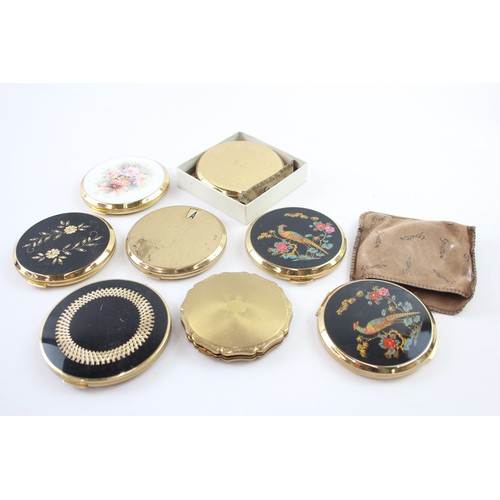 513 - 8 x Assorted Vintage STRATTON COMPACTS Inc Boxed, Gold Tone, Black etc