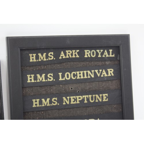 558 - 2 x Framed Lots of Navy Cap Tallies Inc Ark Royal, White Star Line, Etc