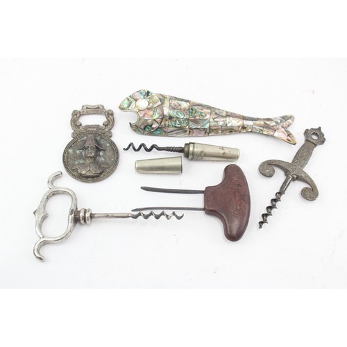 566 - 6 x Vintage BREWERIANA Inc Abalone Fish Bottle Opener, Cork Extractor & Screws