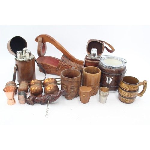 568 - Job Lot Vintage BREWERIANA Inc Copper Spirit Warmers, Wood Jugs, Driftwood, Etc