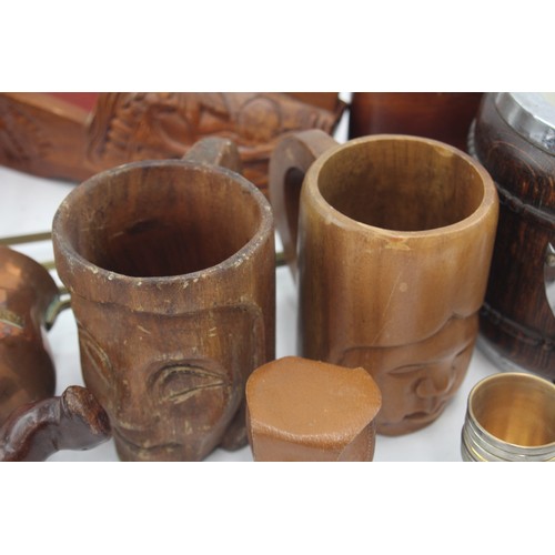 568 - Job Lot Vintage BREWERIANA Inc Copper Spirit Warmers, Wood Jugs, Driftwood, Etc