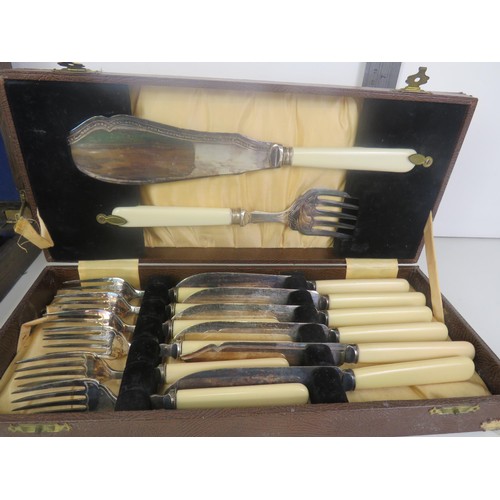 198 - CANTEEN OF CUTLERY (JAMES DEAKIN AND SON SHEFFIELD)- CANTEEN FISH KNIFE AND FORK SET AND A HAND PAIN... 