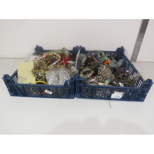 216 - 2 x TRAYS OF COSTUME JEWELLERY